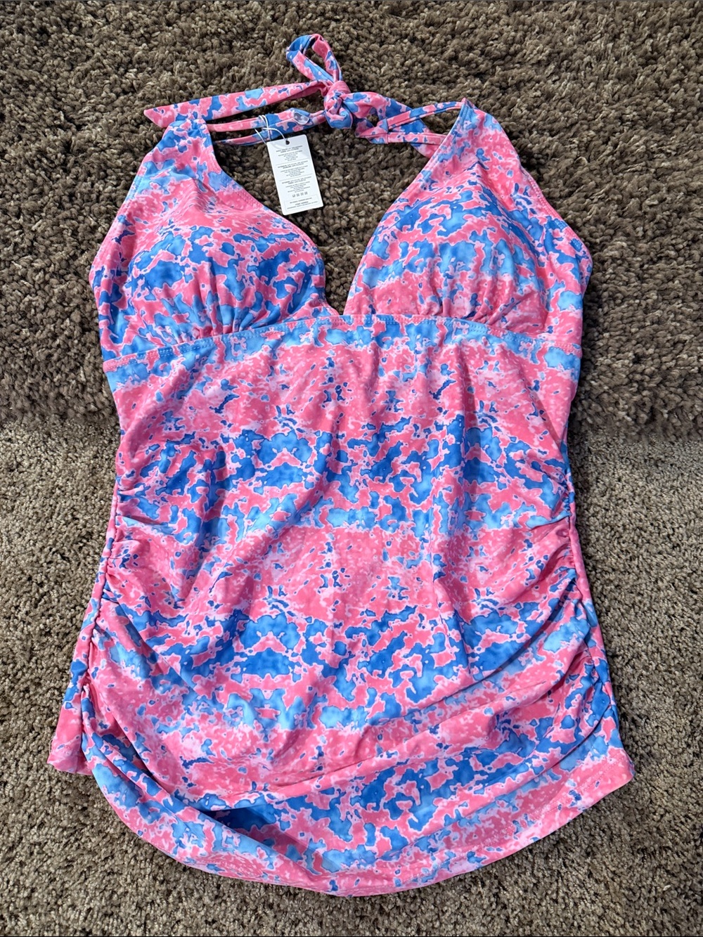 Women's Pink & Blue Halter Tankini Swim Top
